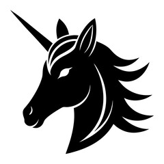 Horse unicorn head. Black silhouette. Design element. Vector illustration isolated on white background