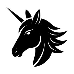 Horse unicorn head. Black silhouette. Design element. Vector illustration isolated on white background