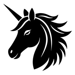 Horse unicorn head. Black silhouette. Design element. Vector illustration isolated on white background