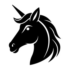 Horse unicorn head. Black silhouette. Design element. Vector illustration isolated on white background