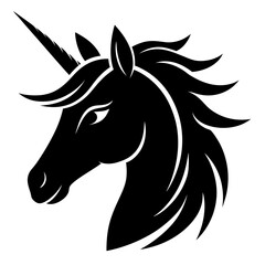 Fototapeta premium Horse unicorn head. Black silhouette. Design element. Vector illustration isolated on white background