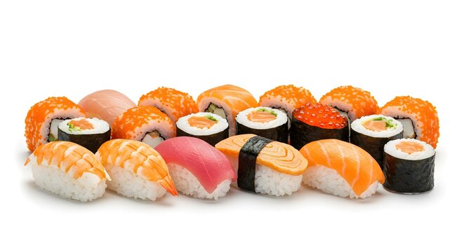 Sushi Japan Traditional Food, All you can eat Sushi, white Background