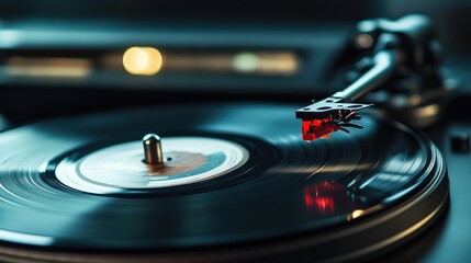 A classic record player spinning a vintage vinyl album