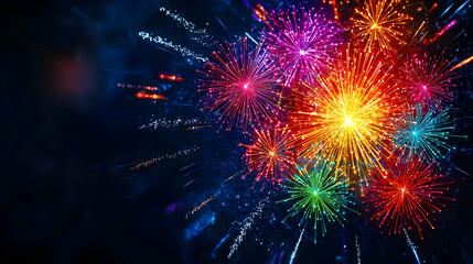 Vibrant Burst Of Colorful Fireworks Against A Dark Night Sky Displaying Celebration and Festive Illumination
