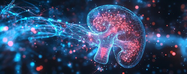 Obraz premium Minimal human kidney, nephron diagram, detailed structure, smooth lines, soft color gradients, anatomical accuracy, highquality 8K digital art