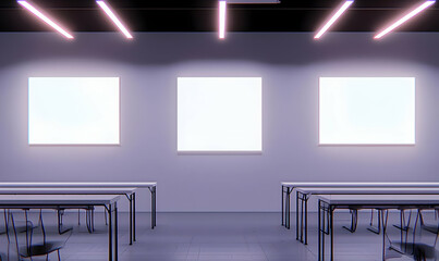 Modern Minimalist Classroom with Empty Walls and Simple Furniture