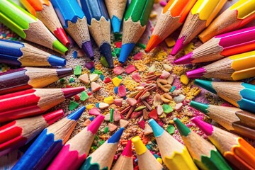 Fototapeta premium Intricate textures of pencils and erasers. Macro photography reveals abstract patterns.