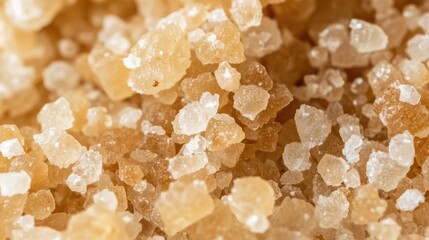 A close up macro photograph displaying many sugar crystals close together