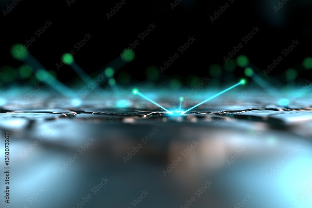 Poster connected network node transmitting data pulses in the digital landscape