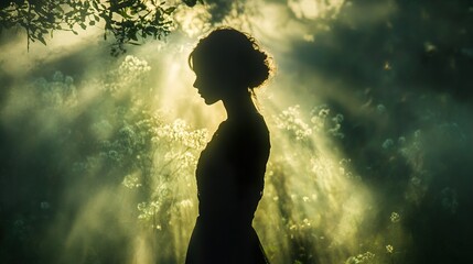 Silhouette of a Woman in a Mystical Forest