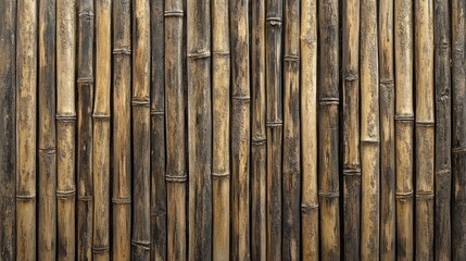 Vertical bamboo stalks arranged to form a natural and textured background