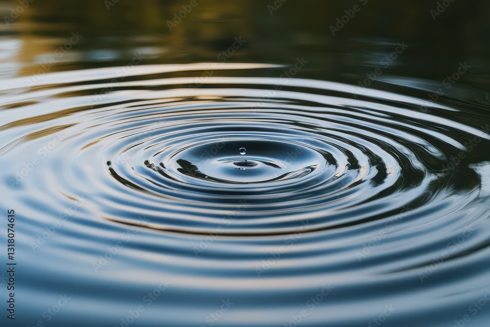Poster close-up of water ripples with a single droplet creating concentric circles in a serene setting