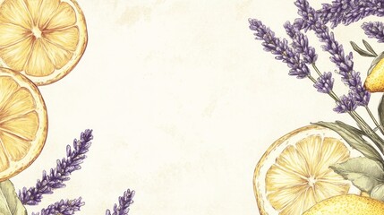 Lemon lavender floral banner, cream background, spa, wellness