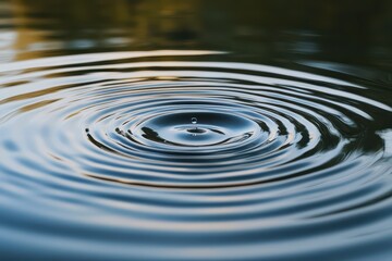 Close-up of water ripples with a single droplet creating concentric circles in a serene setting