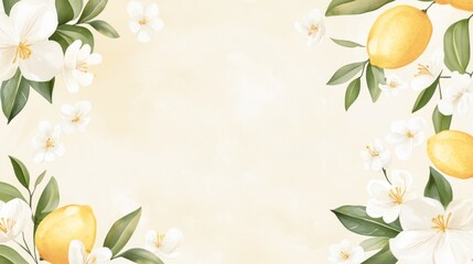 Lemons, blossoms, border, background, pastel