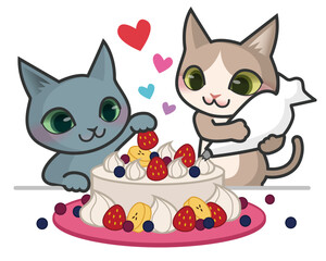 ケーキを作っている2匹の猫のキャラクター