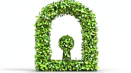 Symbolic Green Lock Made of Lush Leaves Representing Nature and Security