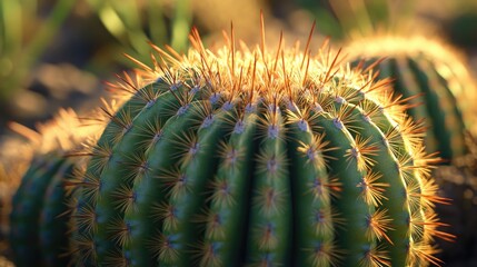 Close up shot of a green spiky cactus plant