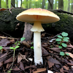 Morel mushroom season and growing in its natural environment in forest areas