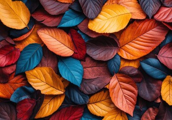 Fototapeta premium Dark Abstract Background with Colorful Autumn Leaves
