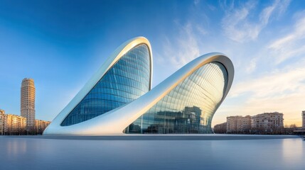 Obraz premium Modern architecture, cityscape, sunrise, urban scene, photo