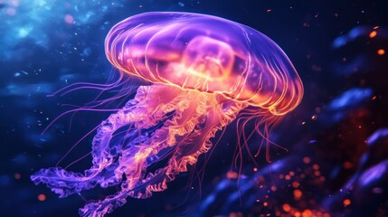 Biologically radiant jellyfish illuminates the deep sea abyss with neon luminescence