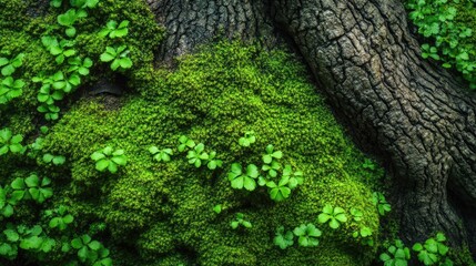 Obraz premium Close up view shows moss and small plants on a tree