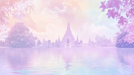 Pastel Textured Illustration of Serene Water Reflections and Nature