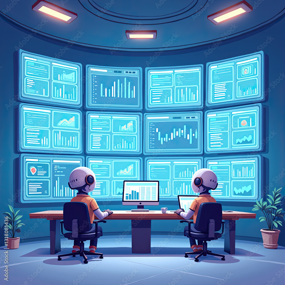 Aufkleber futuristic control room data analysis robots - ai & artificial inte.