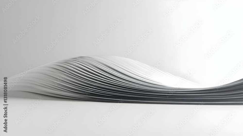 Aufkleber abstract white wavy structure with metallic surface in modern geometric design illuminated by studio