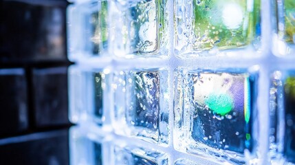 Modern Glass Block Wall  Frosted Texture  Minimalist Design  Close up