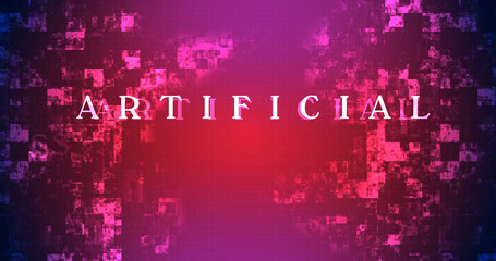 Artificial intelligence written on technology moving blocks. Online message chat bot concept with robotics assistant. Ai modern business internet networking idea. Cloud computing LLM machine model.