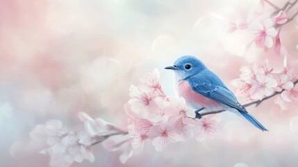 Serene Bluebird Among Cherry Blossoms: A Pastel Springtime Dream