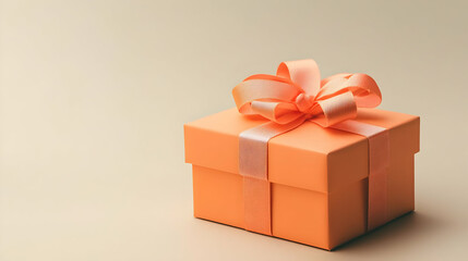 Obraz premium Vibrant Orange Gift Box Decorated With Intricate Ribbon On Matching Orange Seamless Backdrop