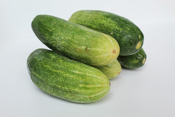 Fresh uncut cucumber, isolated on white background