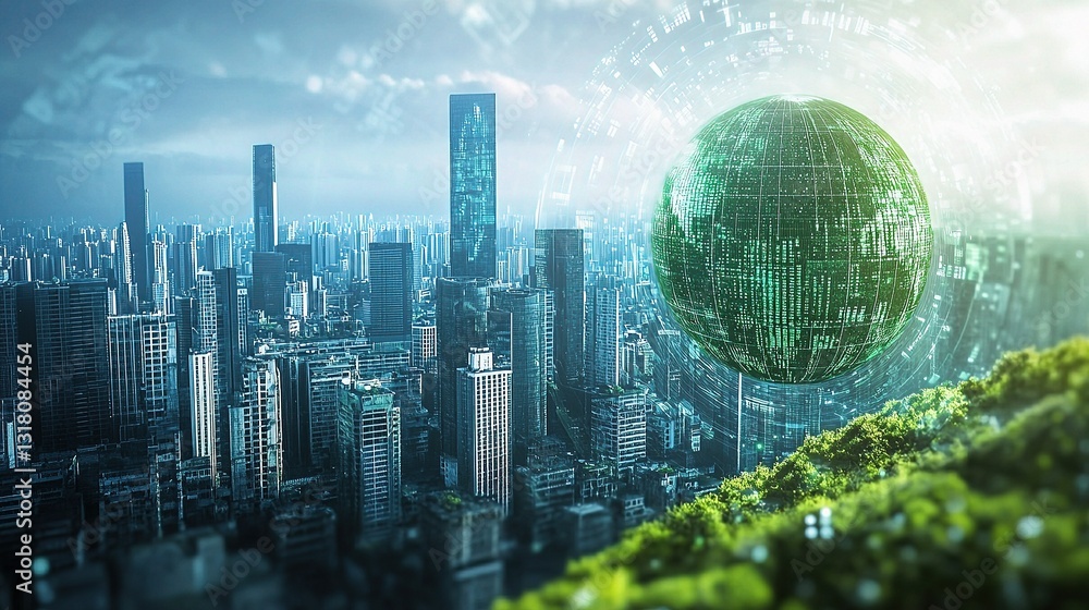 Poster global environmental monitoring and data analysis concept visualization