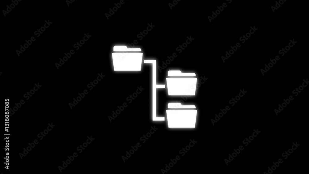Poster neon glowing line folder tree icon isolated on black background. computer network file folder organi