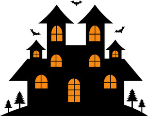 Spooky Haunted House Halloween Illustration. Isolated on White Background.
