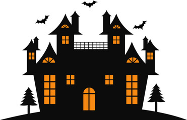 Spooky Haunted House Halloween Illustration. Isolated on White Background.