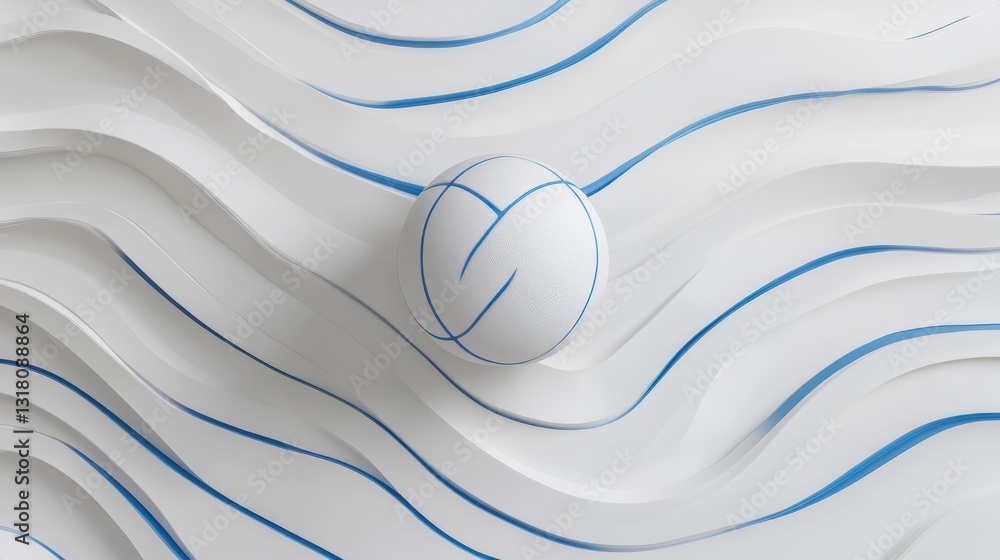 Aufkleber abstract 3d design with white waves and blue lines featuring a minimalist sphere in the center for d