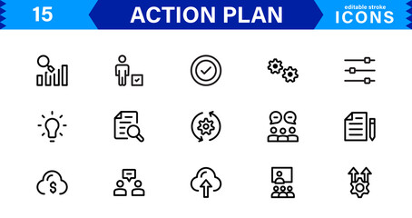 Action Plan Icon Set. High-Quality Icons for Planning, Strategy, Project Management, and Task Scheduling Solutions