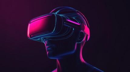 Obraz premium Futuristic Digital Portrait of a Person Wearing a Virtual Reality Headset with Neon Lights and Vibrant Colors
