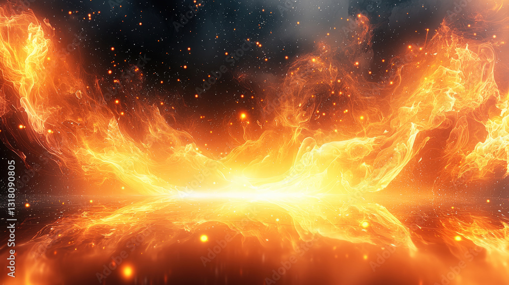 Aufkleber futuristic fiery background with glowing flames and sparkles reflecting on surface