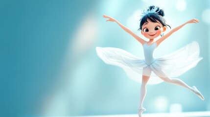 Cute cartoon girl with big sparkling eyes, wearing a pink dress, smiling happily – no background