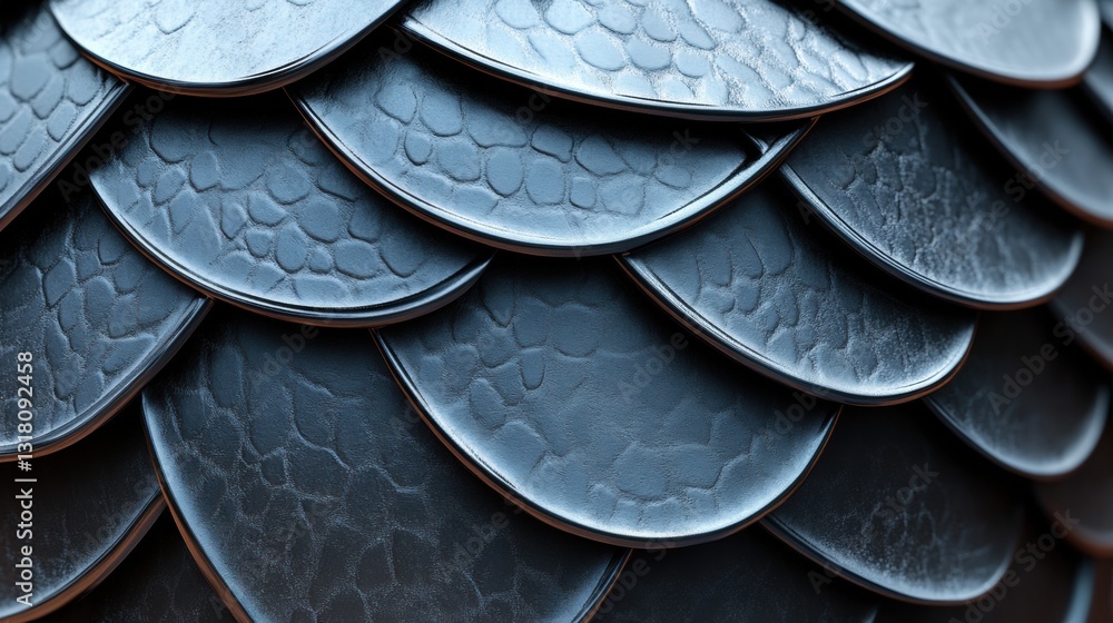 Poster close-up of intricate textured scale pattern on dark leather material showcasing unique design eleme