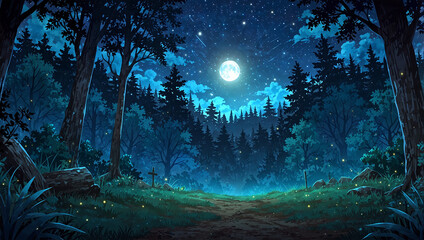 anime style forest background at night