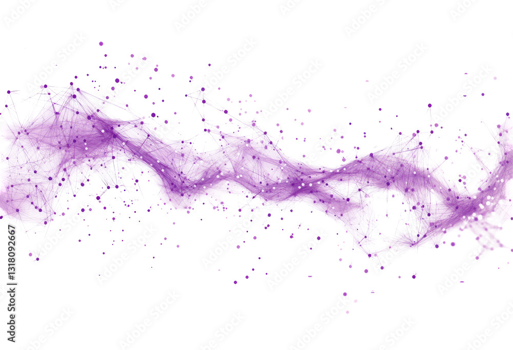 Poster purple digital art showcasing connected nodes and lines isolated on transparent background