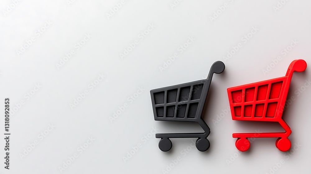 Poster minimalist shopping carts in a series of three on neutral background