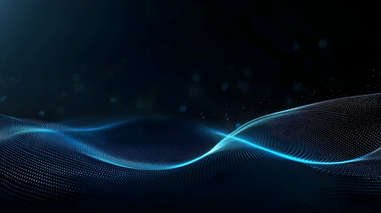 Abstract Blue Digital Wave of Glowing Particles on Dark Background Representing Network Data and Technology