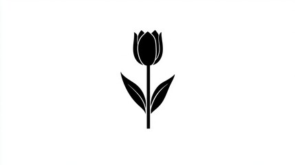 Black tulip silhouette, simple design, white background, spring card